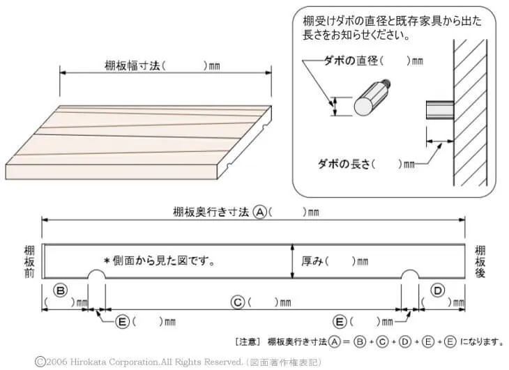 棚板の滑り止め　ダボ溝加工詳細記入用図面