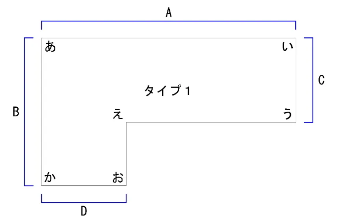 L字型パソコンデスクの平面図