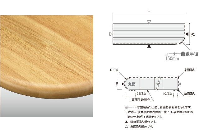 壁付け用のカウンター　壁面用のテーブル天板