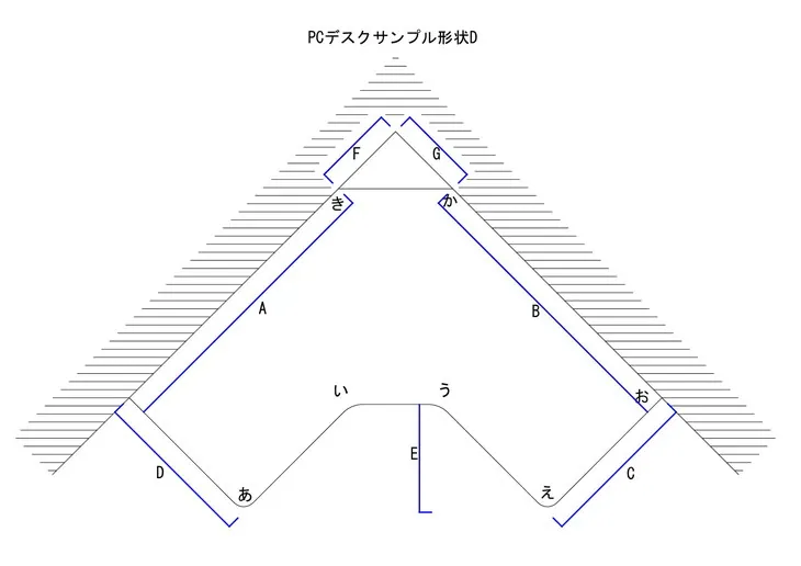 PCデスクサンプル形状D図面